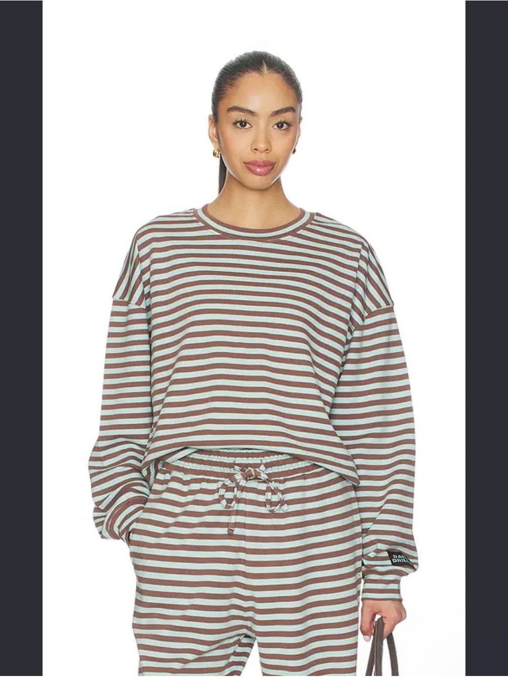 Daily Drills Striped Crewneck in coco and lake day- Women